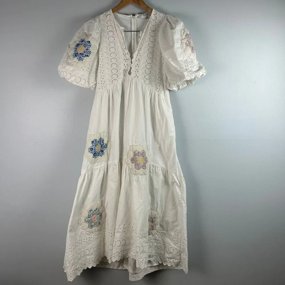 SEA NEW YORK Violette Patch Puff Sleeve Midi Dress M - Picture 2 of 9